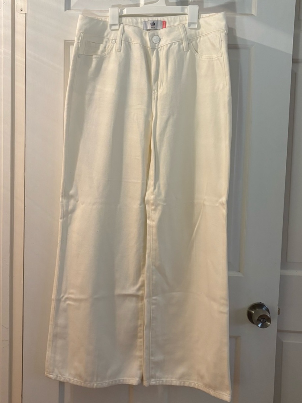 CAbi Ashbury Cream High-Rise Wide Leg Jeans